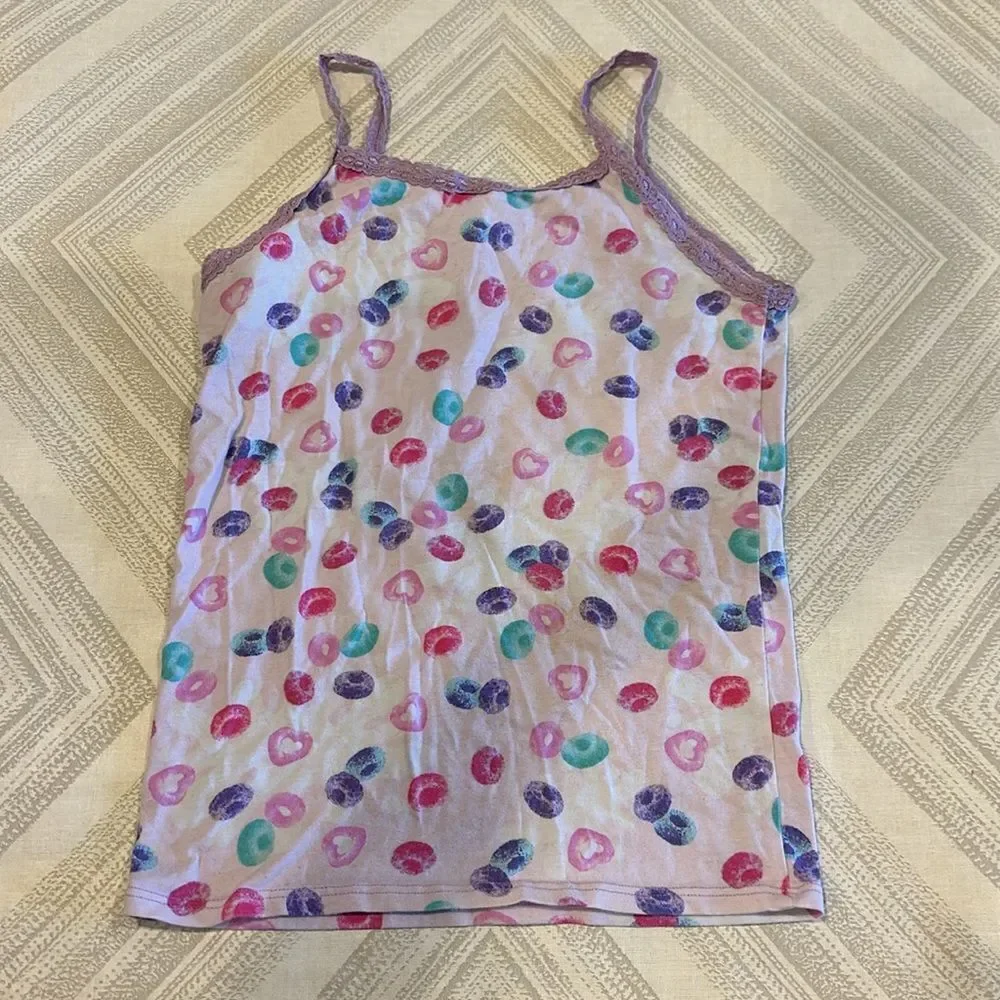 Esme Girls Lavender with Lace Trim Fruit Loop Tank & Pants Pajama Set - Size 12